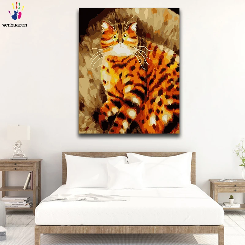 DIY раскраска краска по номерам жира в горошек кошка картины с комплекты 40x50