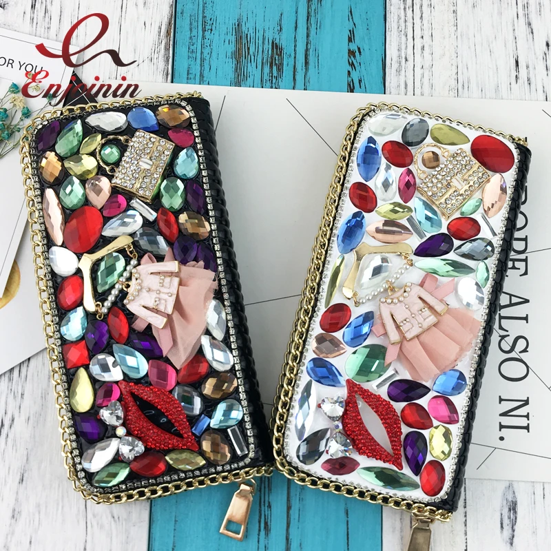 Роскошный модный клатч на молнии из искусственной кожи со стразами Длинные