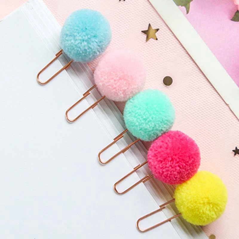 72 Pieces / Piece Cute Colored Plush Ball Bookmark Metal Clip Paper Stationery Gift Office School Supplies | Канцтовары для офиса