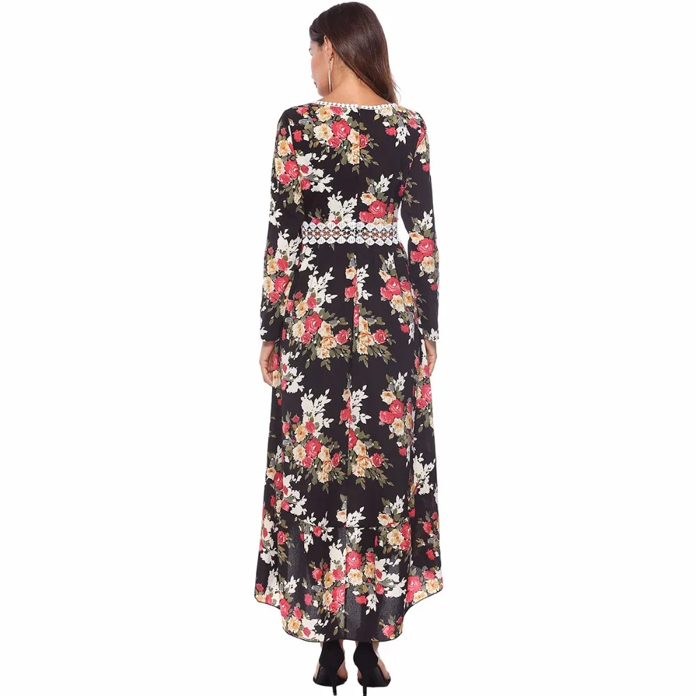 Floral Print Long Women Dress V-Neck Full Sleeve Spring Sexy Hollow Out Waist Personality Western Style Gilr Clothes |