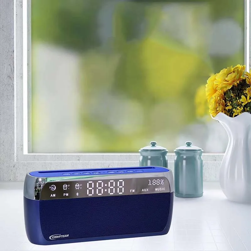 blue Новые беспроводные Bluetooth аудио мини часы портативные креативные наружные мобильные телефоны кронштейн сабвуфер Настольный Будильник FM динамик - Цвет: blue