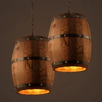 Modern Creative  Antique Wood Barrel Pendant Light Retro Handmade Vintage Loft Lights Indoor Decorative Pendant Lamp Lighting
