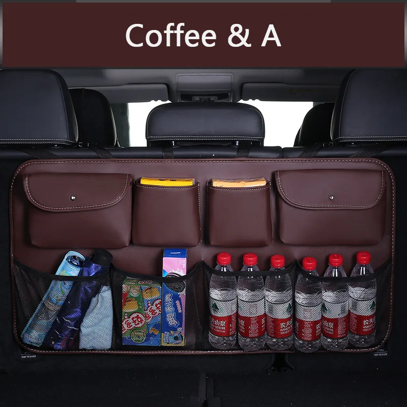 coffee - A PU Автомобильная Задняя сумка для хранения на спинку сиденья мульти Висячие сетки карман сумка-Органайзер для багажника Авто многофункциональные Средства для укладки - Название цвета: coffee - A