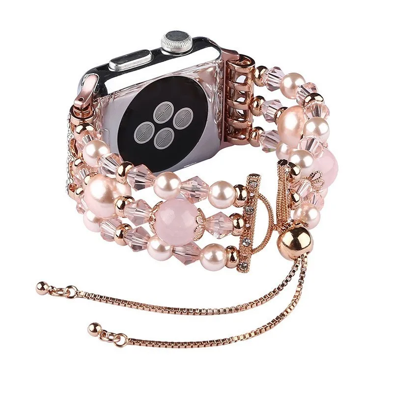CrystalPink Модный браслет на запястье с жемчужиной ремешок для apple watch полосы 44 мм 42 iwatch серии 5 4 3 2 часы ручной работы браслет для девочек Замена 38 мм - Цвет ремешка: CrystalPink