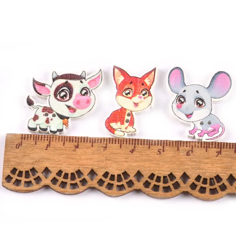 Смешанный рисунок с животными деревянные пуговицы для пришивания одежды DIY