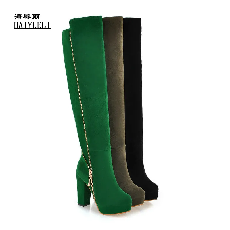 Осенне-зимние сапоги модная пикантная женская обувь на высоком толстом каблуке