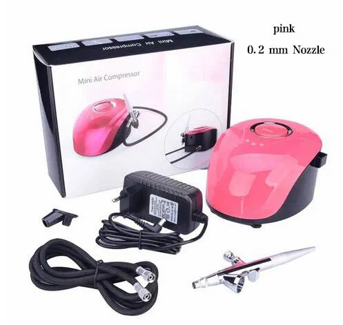 0.2mm Pink Аэрограф для ногтей, набор, компрессор, портативная Аэрограф для тату, макияж, 3 скорости, регулируемая Аэрограф для тату, для ногтей и тортов - Цвет: 0.2mm Pink