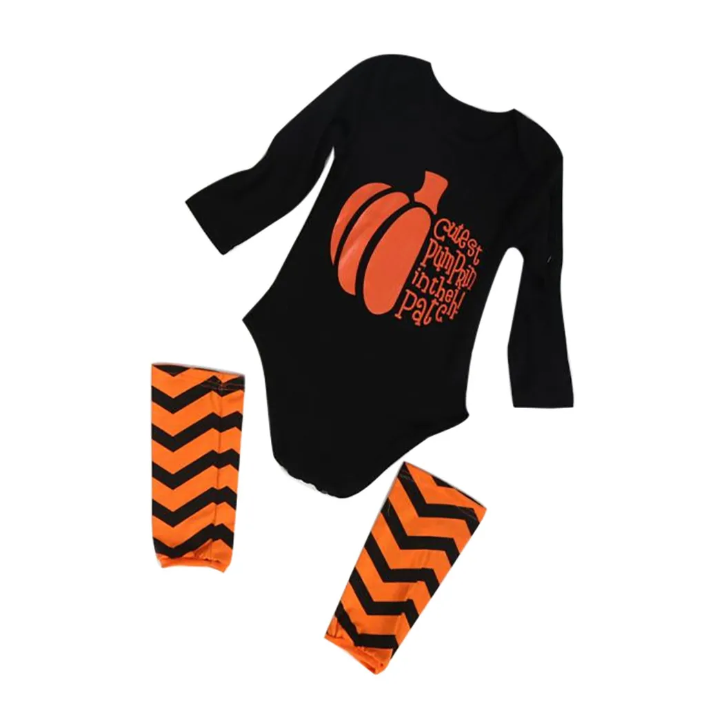 2019 Модный облегающий костюм на Хэллоуин с тыквой для новорожденных + носки