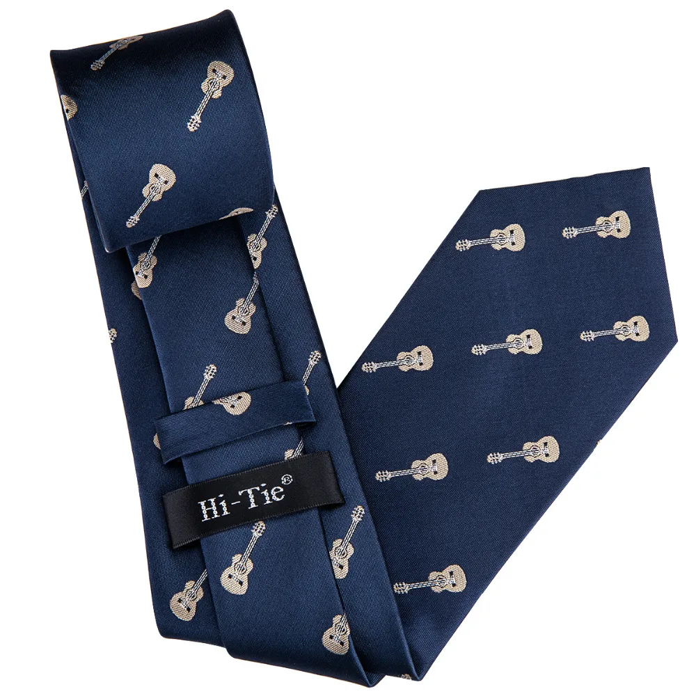 Мужской галстук на гитаре Новый из 100% шелка синего цвета Свадебный в