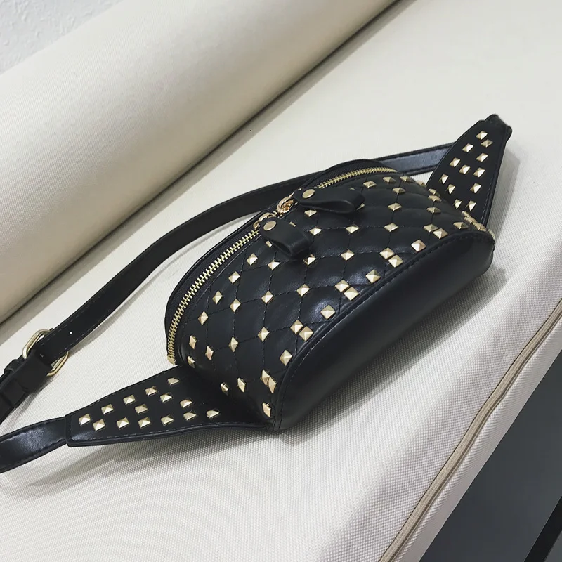 UKQLING Punk Sytle Women Waist Bag Rivet Fanny Pack Over Shoulder Chest Women's Belt Plaid PU Leather Cross Body Purse | Багаж и сумки