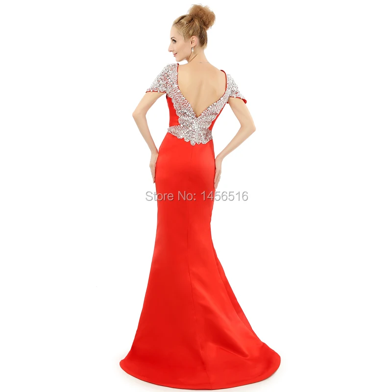 Женское вечернее платье красное с коротким рукавом и бусинами|prom dresses|prom dress