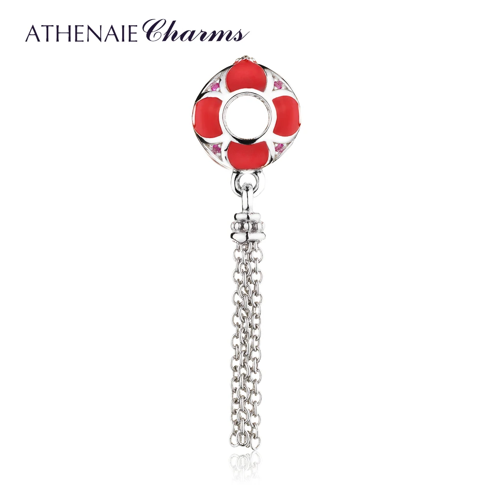 ATHENAIE 925 пробы Серебряный Красный Emnal Lucky Clover кисточкой кулон Подвески