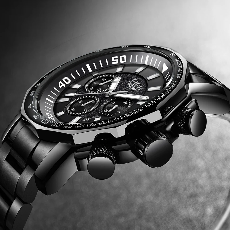 Наручные часы lige мужские модные спортивные кварцевые большие циферблатные все