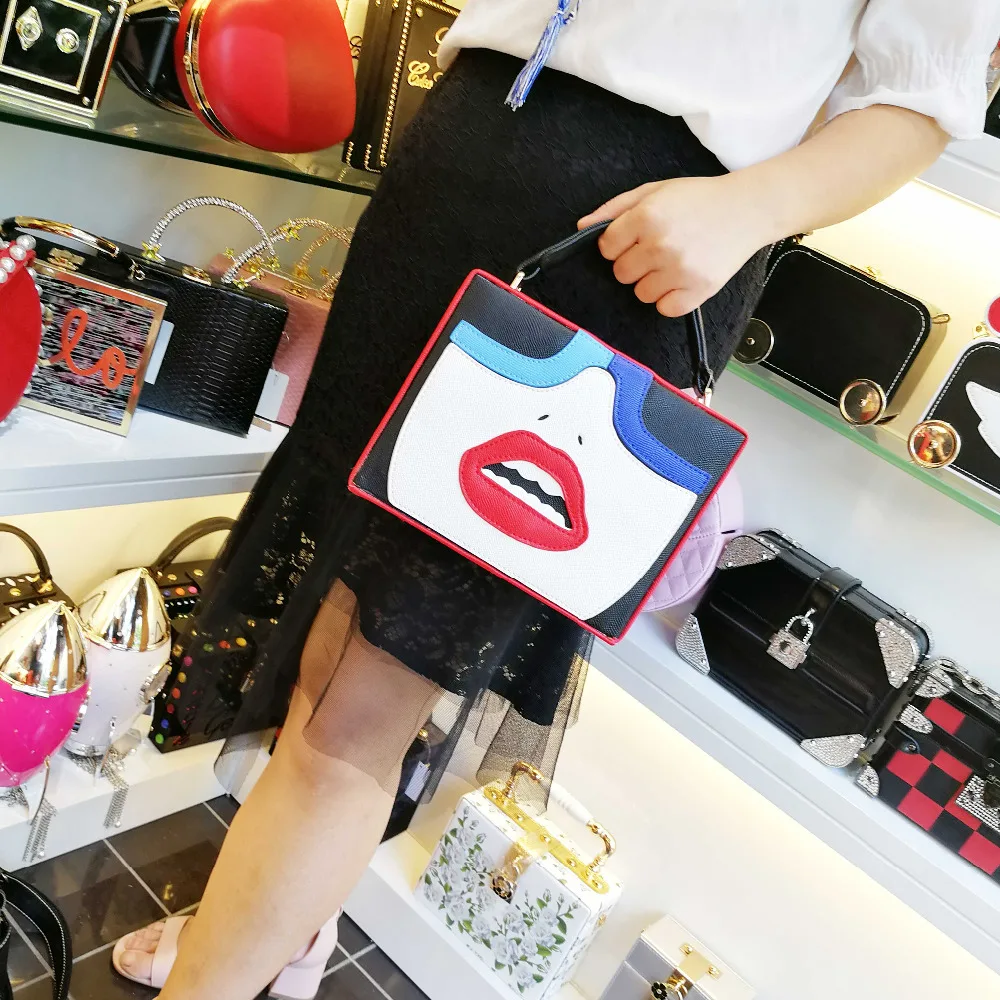 Мода прекрасное лицо Для женщин Сумки красные губы Pu сцепления Вечерняя сумочка