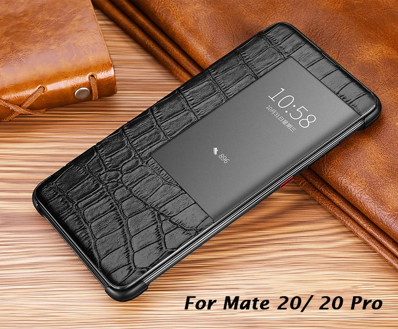 Умный флип-чехол с функцией автоматического сна для huawei mate 20/20 Pro/20 Lite, роскошный чехол из натуральной кожи с крокодиловым узором
