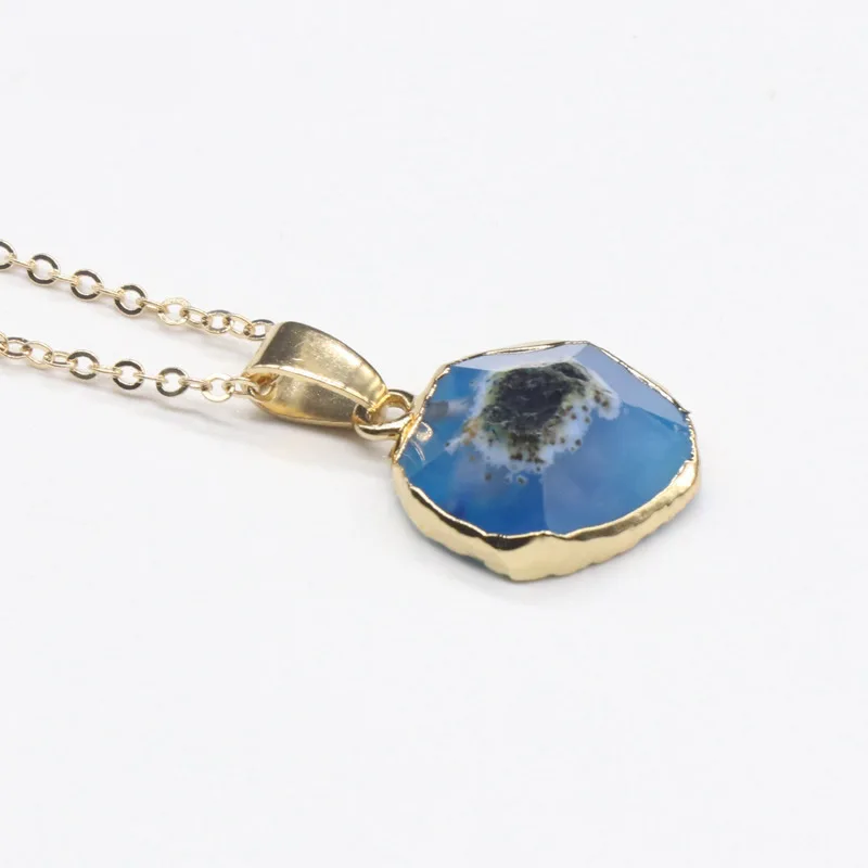 Blue agate Ретро чакра камень кулон ожерелье Красочный Агаты кварц колье ожерелье s Исцеление баланс рейки натуральный Агаты ожерелье s Женщины - Окраска металла: Blue agate