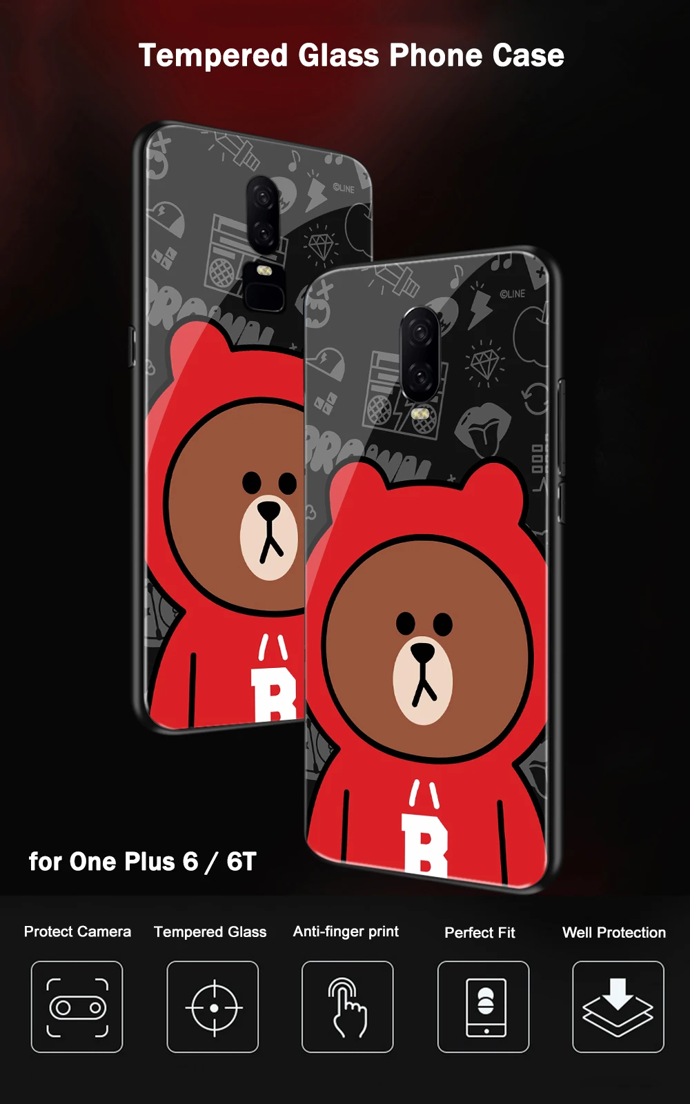 Чехол для OnePlus, 6 t, чехол One Plus, 7 pro, милый медведь, стеклянная задняя крышка, 1+ 7 T, чехол для телефона, оболочка для OnePlus, 6 t, 6, 7 pro, 7t