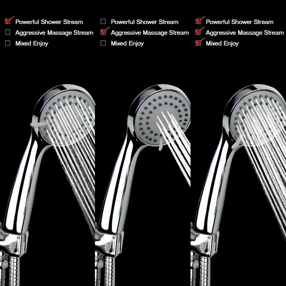 Handheld Shower Head High Pressure 3 Spray Settings Massage Spa Detachable Hand Held Showerhead Chrome Face with Hose | Обустройство