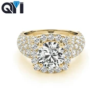 qyi 14k yellow gold micro pave jewelry luxury women 1 ct round moissanite diamond wedding engagement halo rings