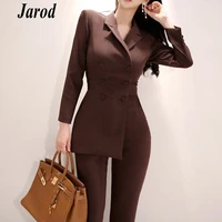 new fashion office ol double breasted women jumpsuits autumn long sleeve irregular work wear notched collar jumpsuit overalls
