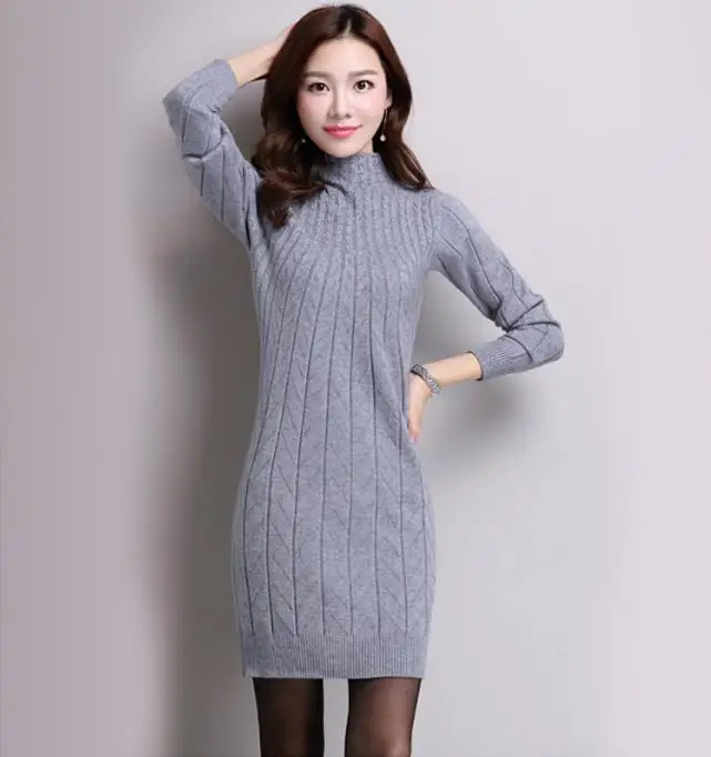 2018 свитер осенне-зимние модели облегающее длинное трикотажное платье с нижней