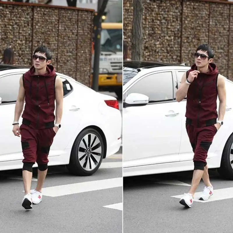 Мужской Хлопковый спортивный костюм Zogaa повседневный короткий из 2 предметов