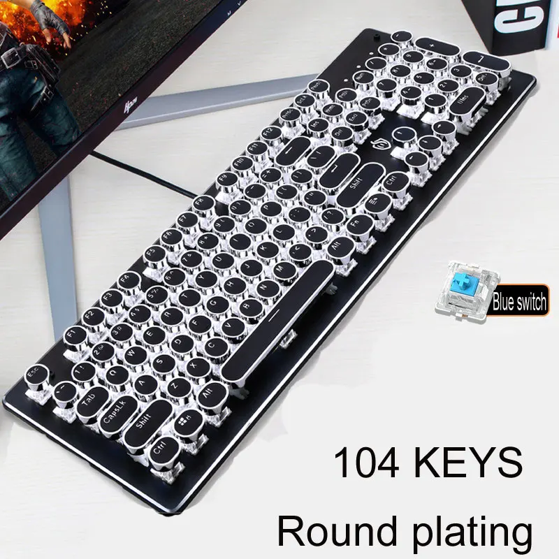 104 white backlit Стимпанк игровая механическая клавиатура синяя ось Ретро Круглый ключ анти-ореолы проводной компьютер периферийная русская наклейка - Цвет: 104 white backlit