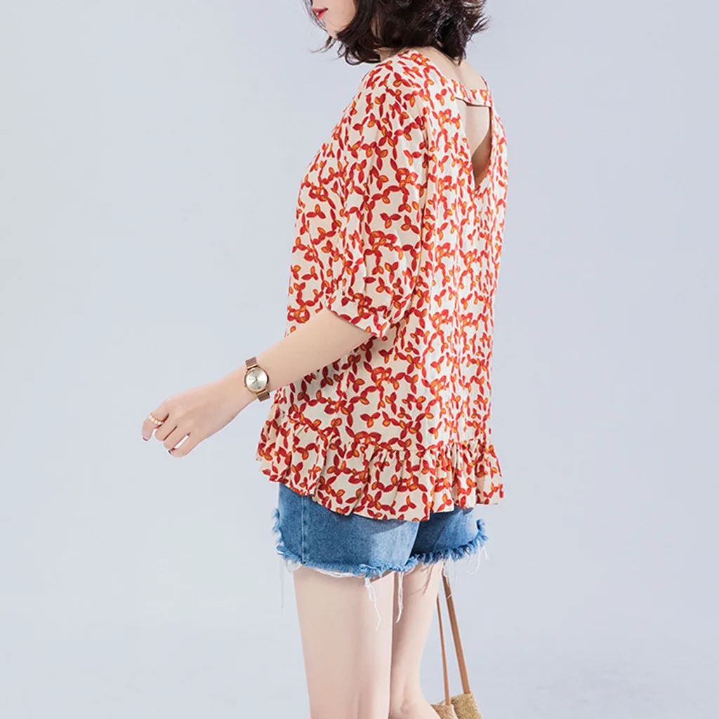 Бесплатная Страусиная женская рубашка размера плюс из хлопка и льна с принтом