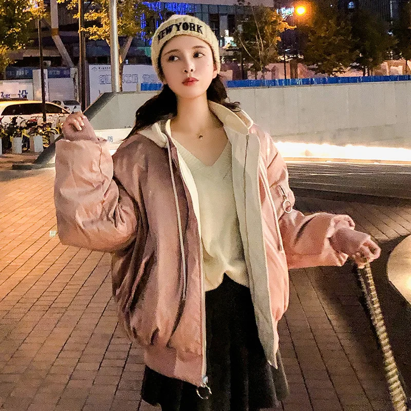 Women Reversible Down Jacket Hooded Solid Loose Casual Cotton Coats Korean Simple Boyfriend Parka | Женская одежда