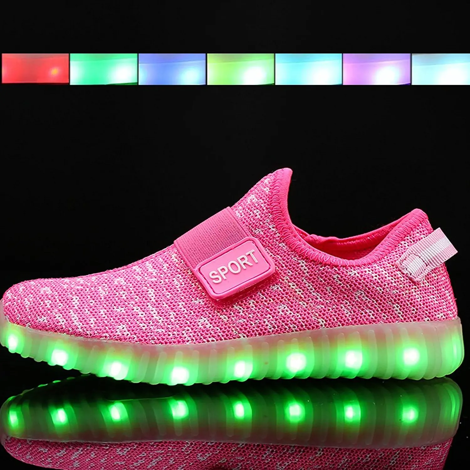 Boys Girls Breathable LED Light Up Shoes Flashing Sneakers Luminous Kids with Glowing Children Pink | Детская одежда и обувь