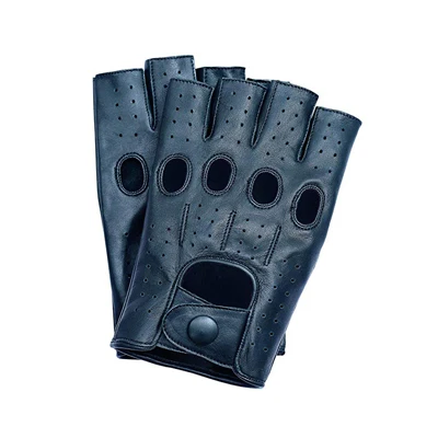 Navy blue Мужские без пальцев половина пальца вождения фитнес Мотоцикл Велоспорт без подкладки козья кожа новые мужские кожаные перчатки варежки - Цвет: Navy blue