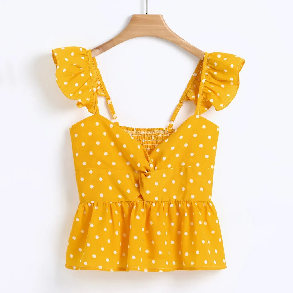 Женский топ в горошек с цветочным принтом без рукавов из шифона|Топы| |