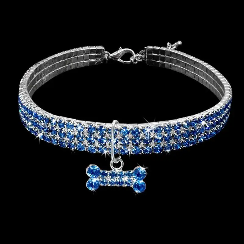 Blue Beautiful Alloy Bling Rhinestone Dog Necklace Collar Pendant for Pet Puppy small dogs party decor - Цвет: Blue