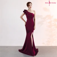 beauty emily one shoulder ruffle evening dresses sleeveless multi color mermaid party dress high slit prom gowns robe de soiree