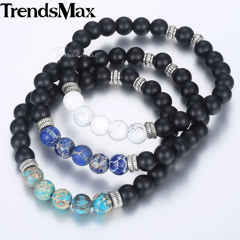 Trendsmax мм 8 натуральный камень Бусины бисерные браслеты для мужчин женские черные