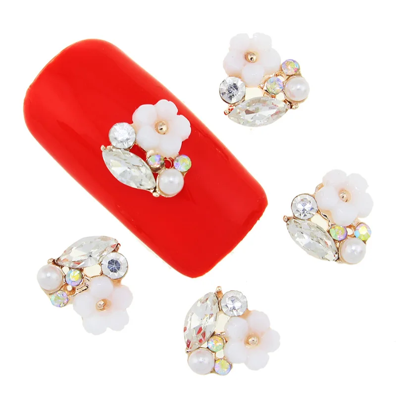 10 шт./лот инструменты для дизайна ногтей из сплава 3D жемчужный дизайн с цветами и
