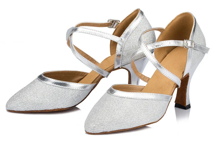 silver heel 6cm WUXIJIAO/Новинка; женская танцевальная обувь для танго золотого цвета, цвета шампанского, с блестками; обувь для латинских/современных танцев; Танцевальная обувь на квадратном каблуке - Цвет: silver heel 6cm