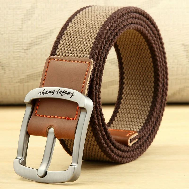 Coffee khaki stripes MEDYLA холщовый ремень мужской и женский ремень с пряжкой Повседневный ремень для джинсов студенческий Молодежный пояс уличные ремни - Цвет: Coffee khaki stripes