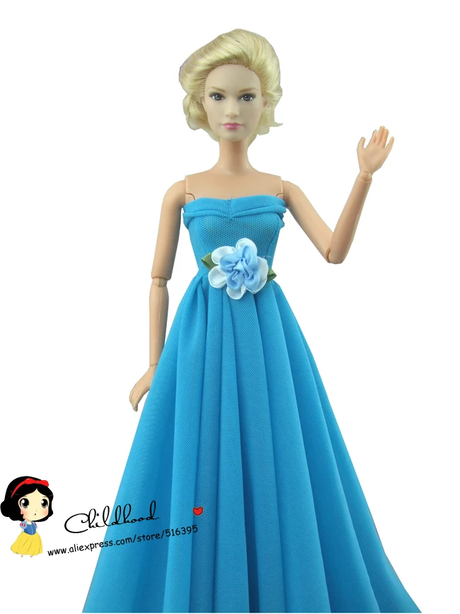 Бесплатная доставка синий цвет вечернее свадебное платье для куклы Барби|dress for