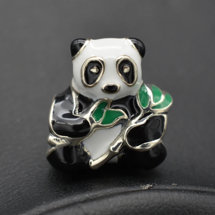 

925 Sterling Silver Cute Panda Eating Bamboo Charm Bracelet Silver Jewelry Accessories Jewelry Making
