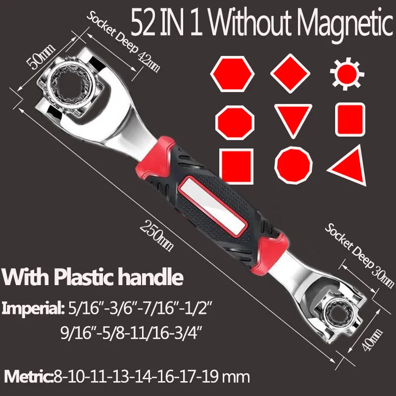 J52 Without Magnetic Тигр Ключ, дюймовый стандарт розетки работает с сплайн болты Torx 360 градусов 6-точечный 48/8 в 1 универсальный мебель Авто гаечный ключ для ремонта ручные инструменты - Цвет: J52 Without Magnetic