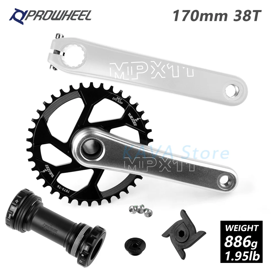 silver 38T and BB PROWHEEL MTB велосипед для горного велосипеда костюм с каретка BB 170 мм передняя Звездочка узкая широкая цепь из колец цепь 30/32/34/36/38T Crank Звездочка для SRAM GXP - Цвет: silver 38T and BB