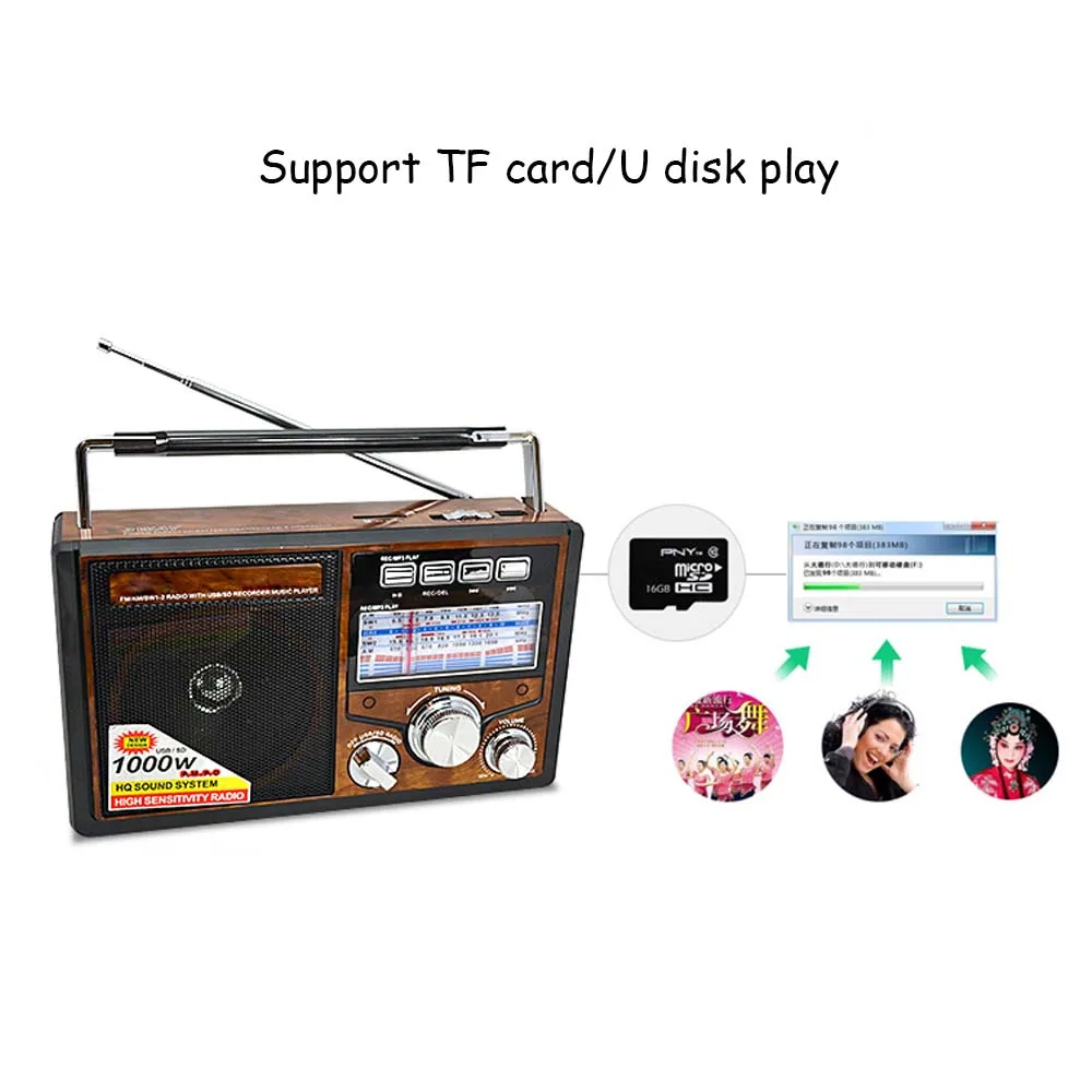 Радиоприемник JINSERTA FM/AM/SW в стиле ретро mp3 плеер с фонариком функция записи