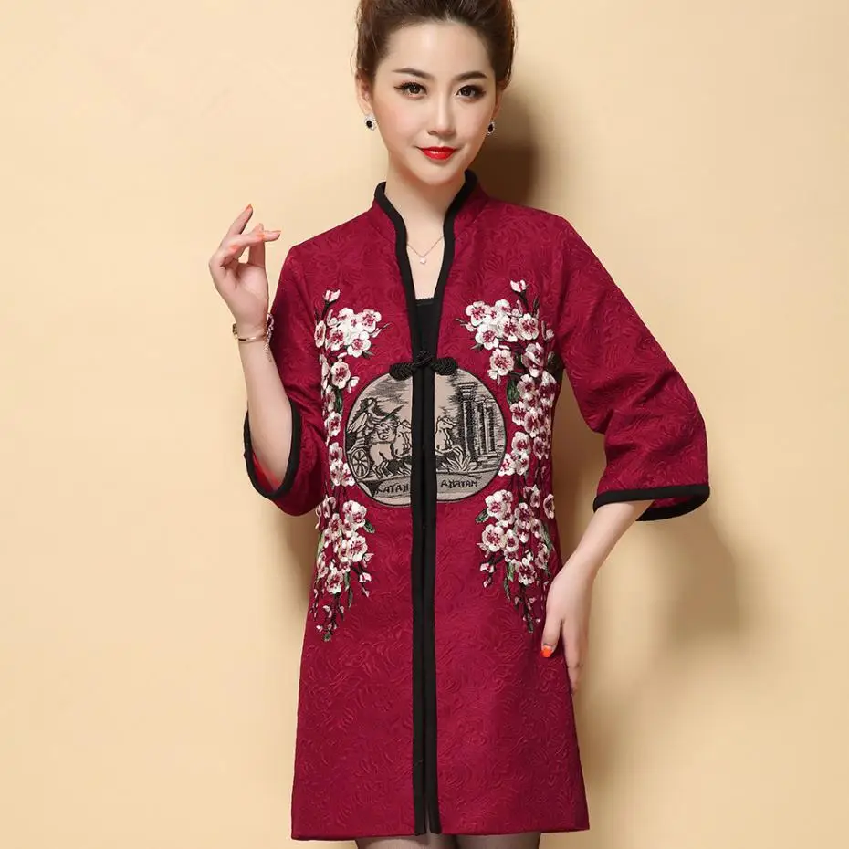 Embroidery Kimono Jacket Women Spring Embroidered Coat Chinese Tang Jackets Plus Size Middle Age Clothing Style Tops | Женская одежда