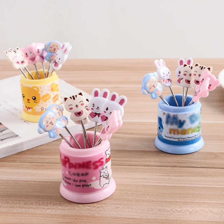 

1Set Kitchen Gadget Fruit Fork 1 Stand+8 Forks Toothpick Fruit Tool Cartoon Party Fork Tableware Dinnerware Set