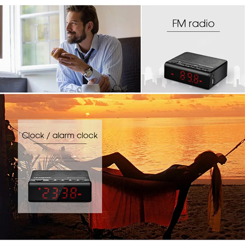 TOPROAD Portable Bluetooth Speakers Stereo Wirelss Alarm Clock Desktop altavoz Hands-free Calls LCD Screen FM Radio for Phone PC |