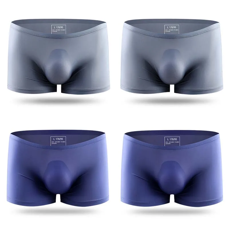 ZU138-2gray-2Dblue Мужские трусы-боксеры, сексуальное нижнее белье, шелковые мужские трусы, большие размеры, Cueca Masculina Hombre, мужские трусы с мешочком для пениса, 4 шт./партия, боксеры - Цвет: ZU138-2gray-2Dblue