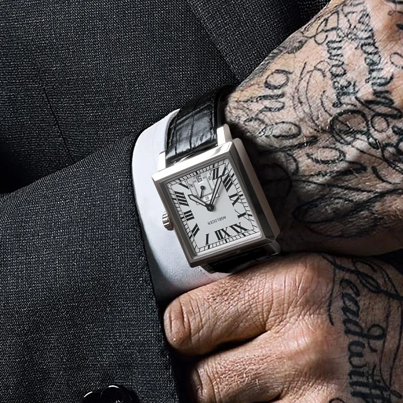 AGELOCER часы для мужчин спортивные часы черный сталь Dual Time с календарем светящийся Аналоговый подарок наручные часы человек квадратный секундный циферблат