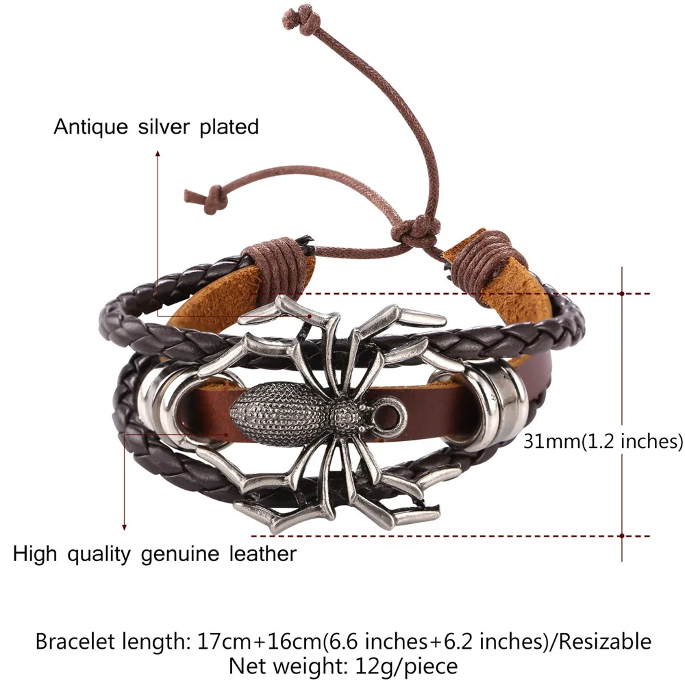 Для мужчин ювелирные изделия из натуральной кожи человека-паука Wrap браслет