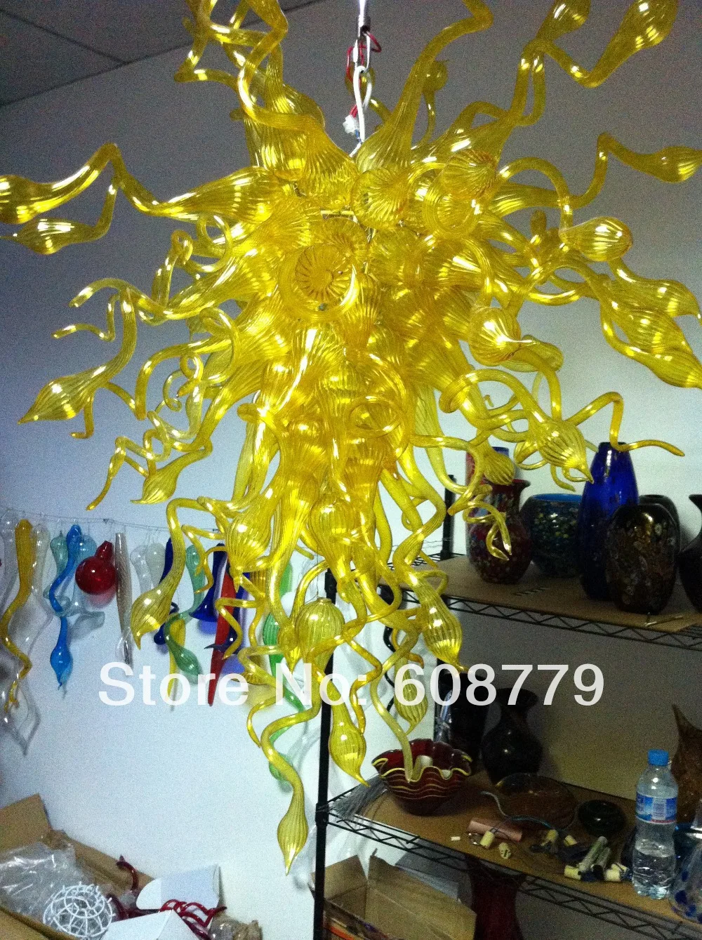

Free Shipping Yellow Murano Blown Glass Hanging LED Chandelier